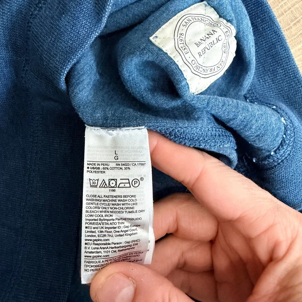 Banana Republic Henley Shirt Mens L Blue Long Sleeve Slub‎ Knit Cotton Blend